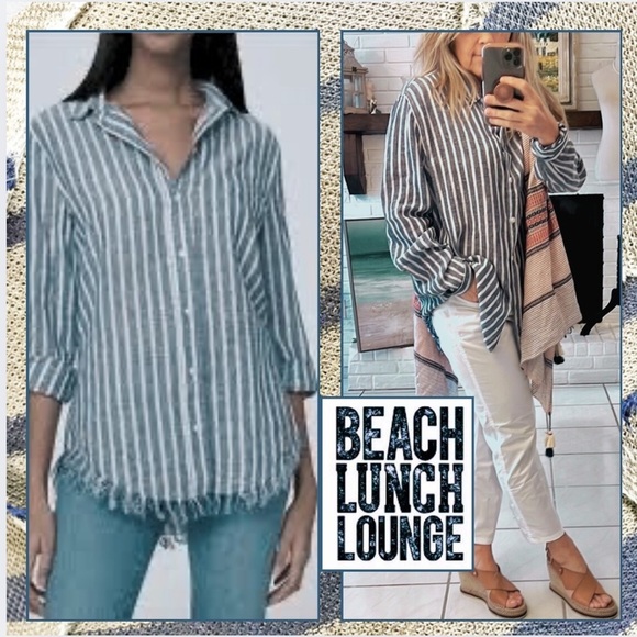 Anthro’s BeachLunchLounge,Striped-linen Frayed-Hem,Button-down Shirt,EUC,size XL - Picture 8 of 14